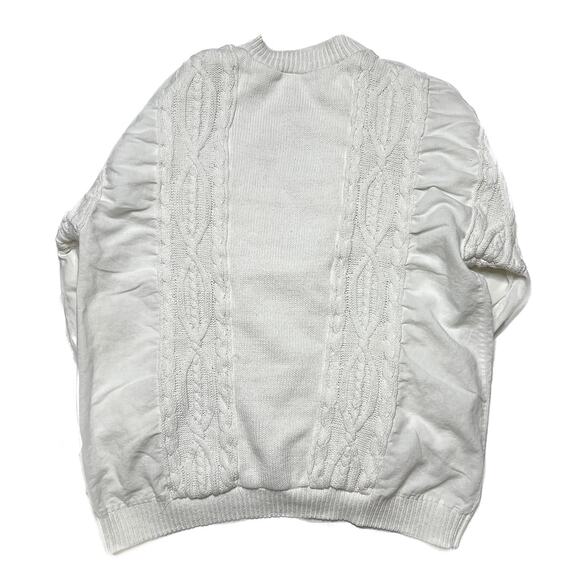 Sideffects Vintage Cable Knit Jacket White Button Up V Neck Women's M Retro 90s - Picture 2 of 11